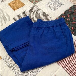 J. Jill linen crop pants in royal blue with comfort elastic waist & side pockets